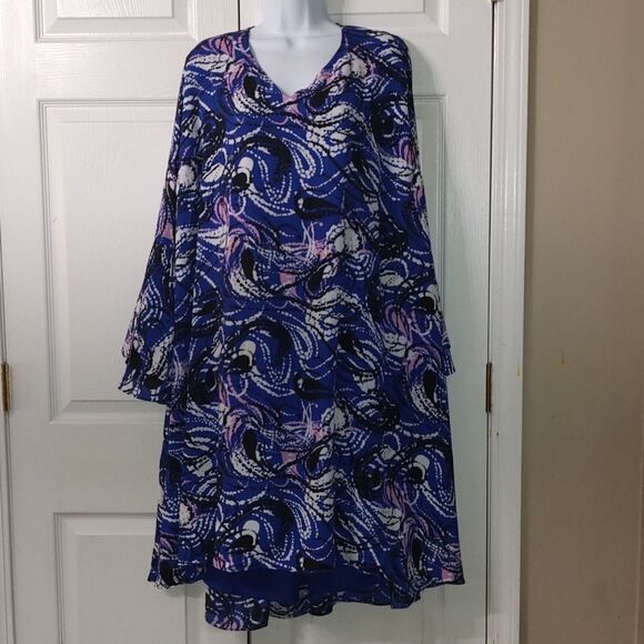 Lane Bryant multicolor Retro Flounce Bell Sleeve Dress Sz 28 - Picture 1 of 6